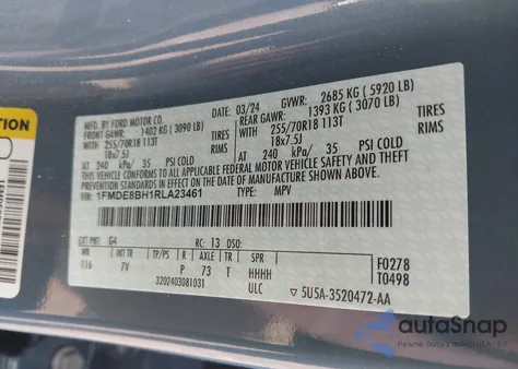 2024 Ford Bronco Outer Banks z USA, uszkodzony, nr VIN 1FMDE8BH1RLA23461